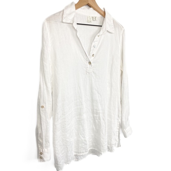 Joie Womens Linen Popover Top M White Roll Tab Lighweight Classic Beachy Minimal - Picture 2 of 5